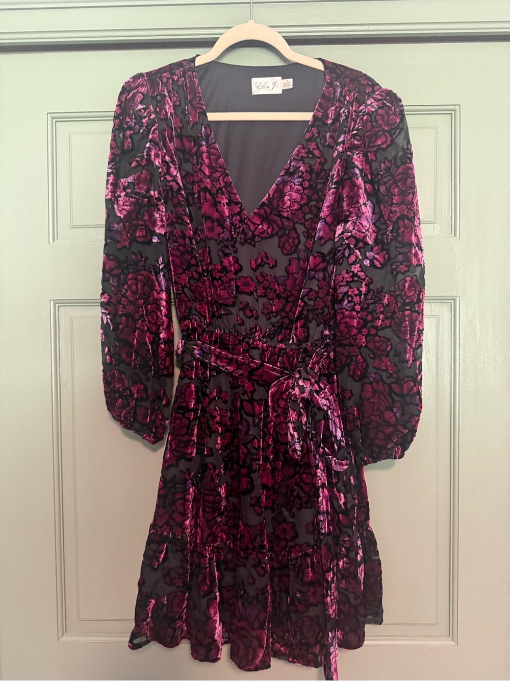 Eliza J Black and Fuchsia Velvet Burnout Wrap Dress